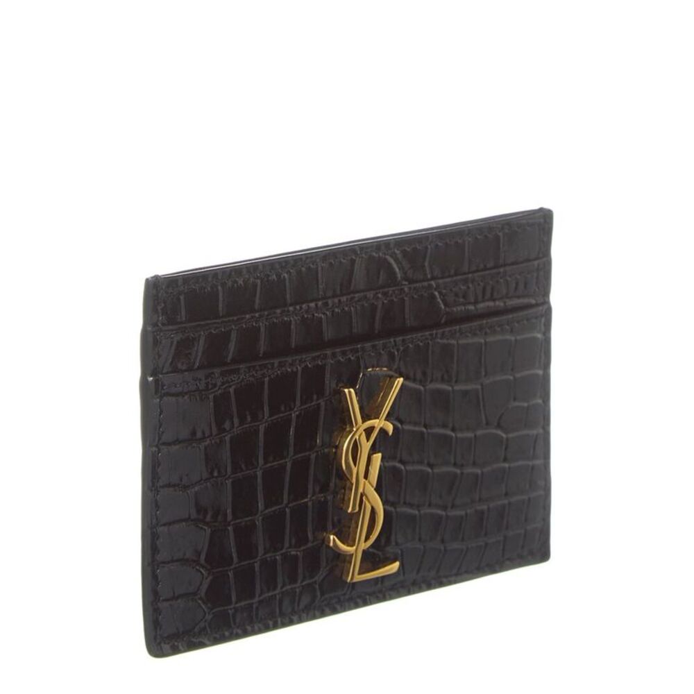Saint Laurent Cassandre Croc-Embossed Leather Card Case, Black - Picture 3 of 4